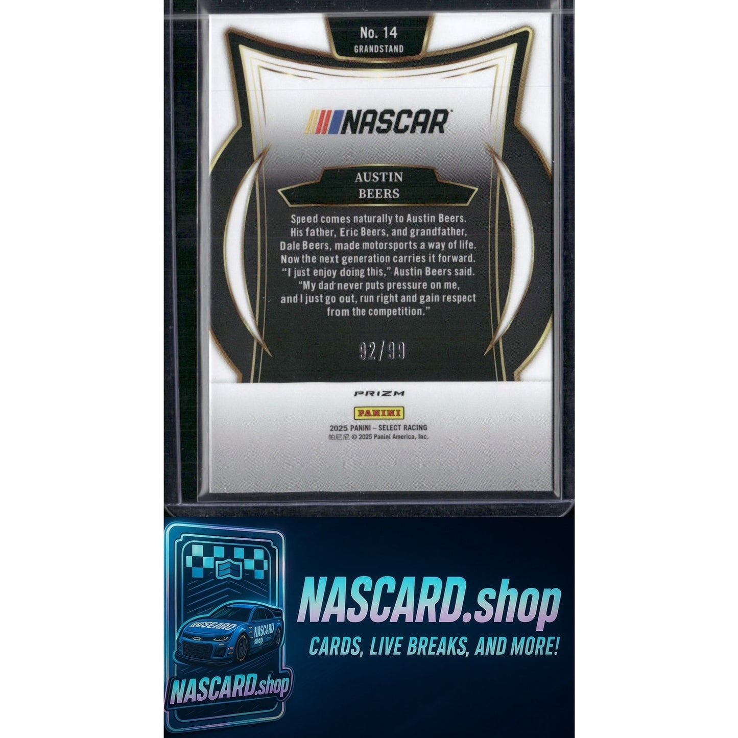 2025 Select Racing Grandstand #14 Austin Beers White Prizms #/99 RC