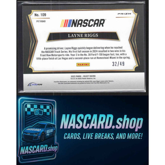 2025 Panini Select #109 Layne Riggs Orange Prizms #/49