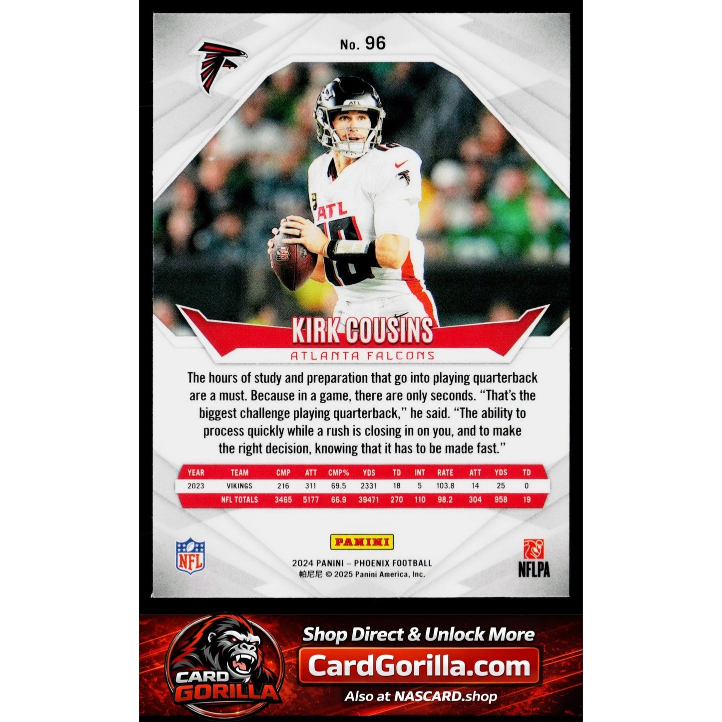 2024 Panini Phoenix #96 Kirk Cousins Lazer