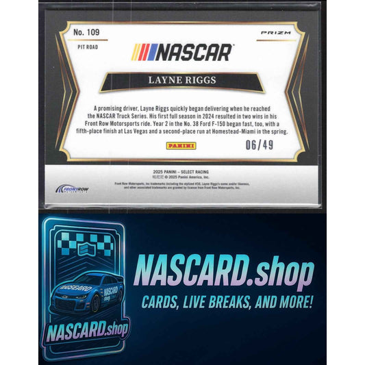 2025 Panini Select #109 Layne Riggs Orange Prizms #/49