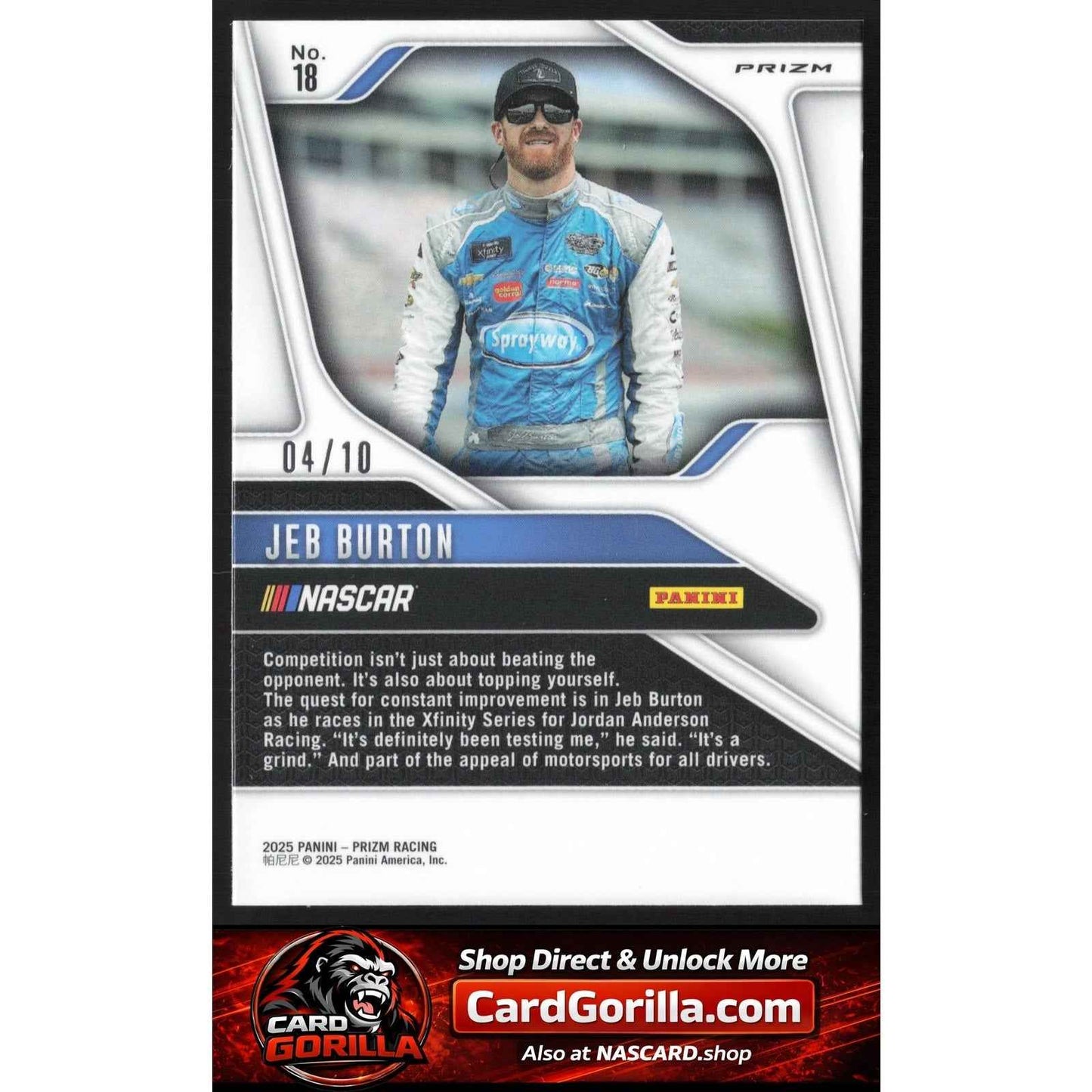 2025 Panini Prizm #18 Jeb Burton Blue Shimmer #/10