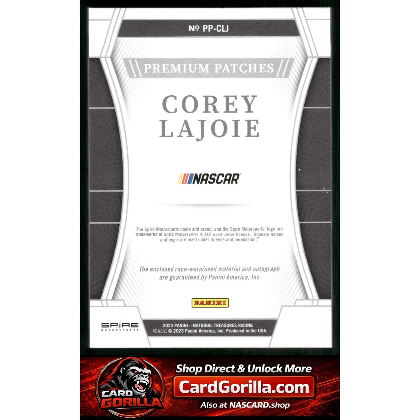 2023 Panini National Treasures Corey LaJoie Premium Patches Holo Gold #/5