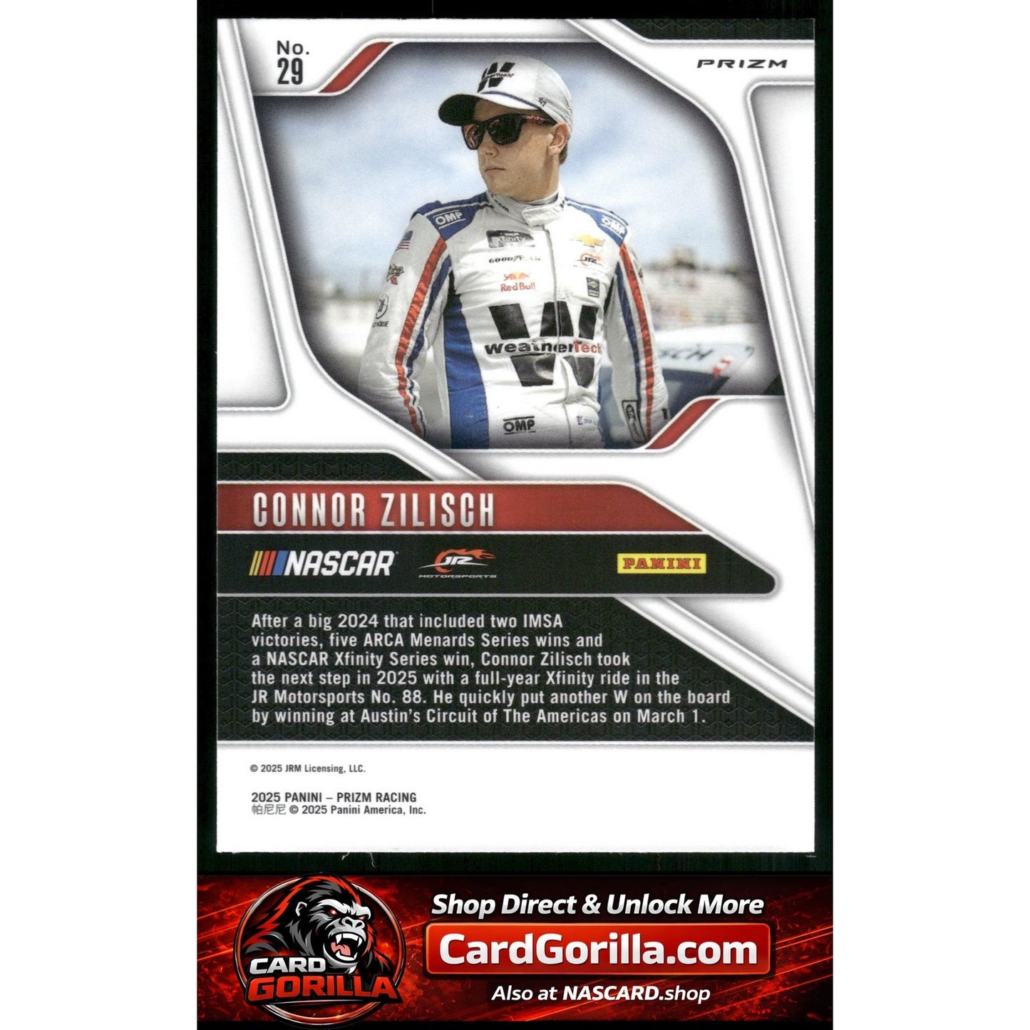 2025 Panini Prizm #29 Connor Zilisch White Sparkle RC