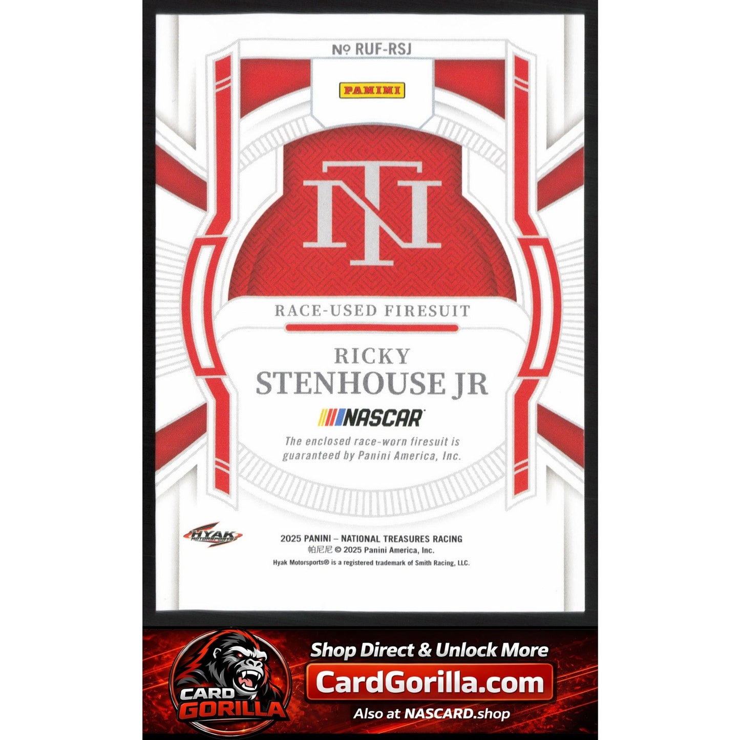 2025 Panini National Treasures Ricky Stenhouse Jr Race Used Firesuit Blue #/75