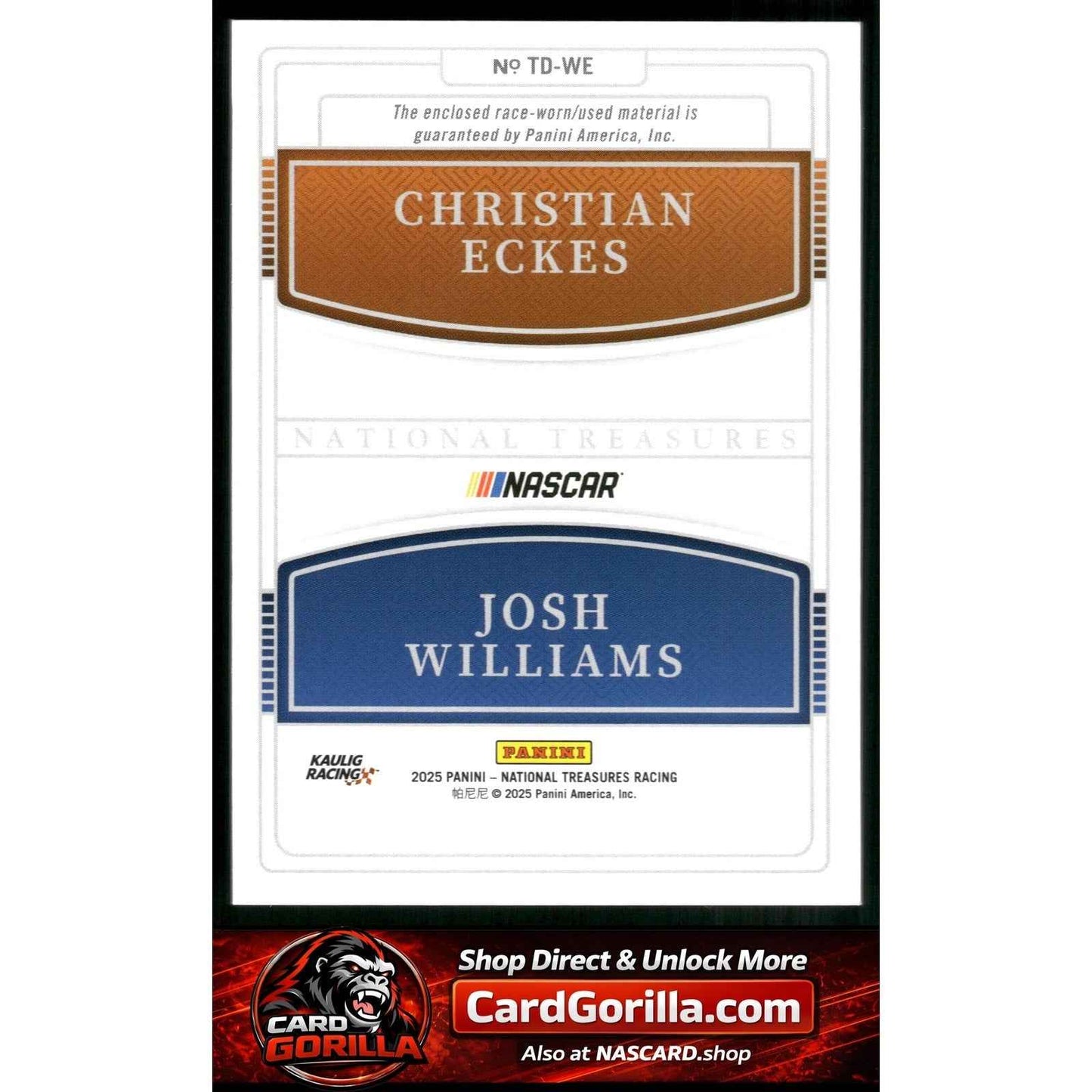 2025 Panini National Treasures Christian Eckes/Josh Williams Team Duals #/75