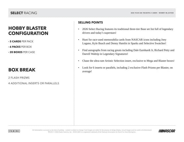 2026 Panini Select Racing Blaster Box – 20 Box Sealed Case