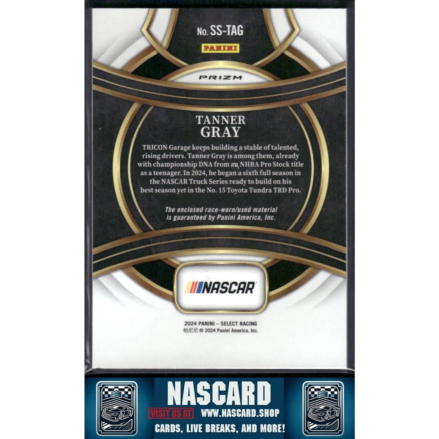 2024 Panini Select #SS-TAG Tanner Gray Selective Swatches Flash Prizms - NASCARD.shop