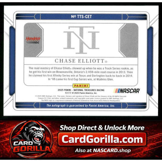 2025 Panini National Treasures #TTS-CET Chase Elliott Triple Threat Signers #/99
