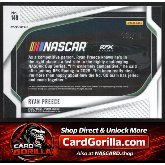 2025 Panini Prizm #149 Ryan Preece Red Pulsar #/199