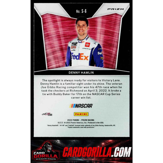 2022 Panini Prizm #S-6 Denny Hamlin Spotlight White Sparkle Prizm