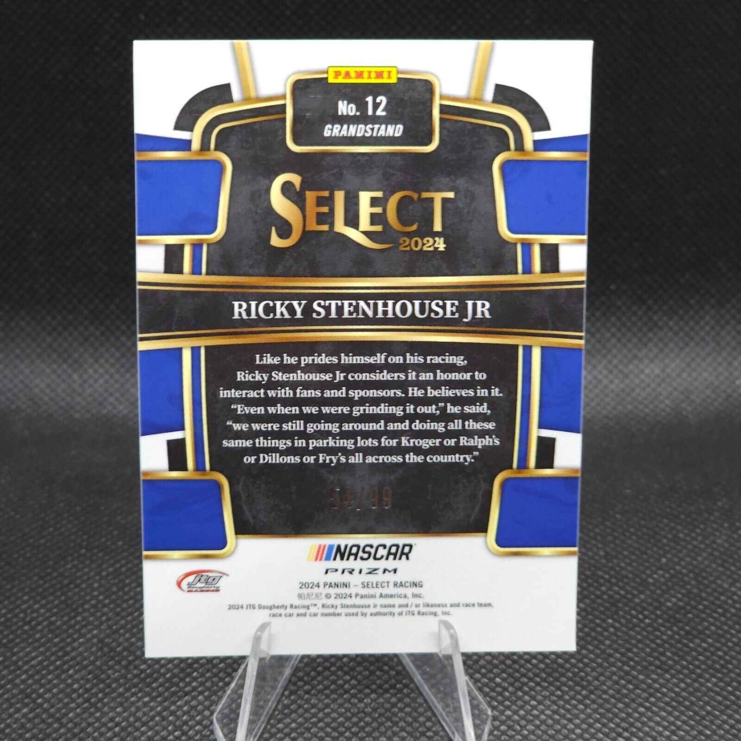 2024 Panini Select Racing Grandstand White Prizm #12 Ricky Stenhouse Jr. 54/99 - NASCARD.shop