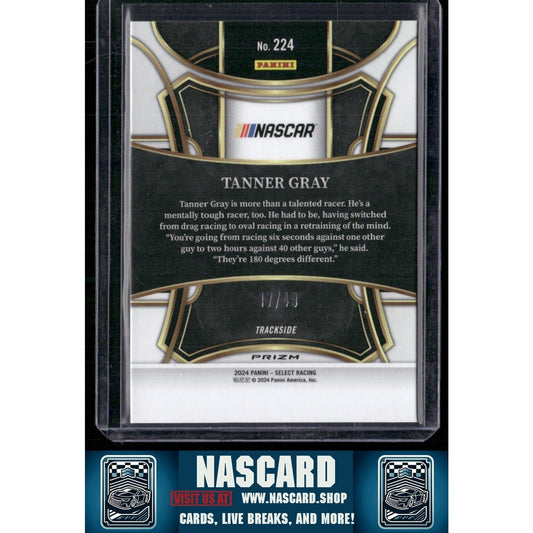 2024 Panini Select Trackside #224 Tanner Gray Black and Blue Prizms #/49 - NASCARD.shop