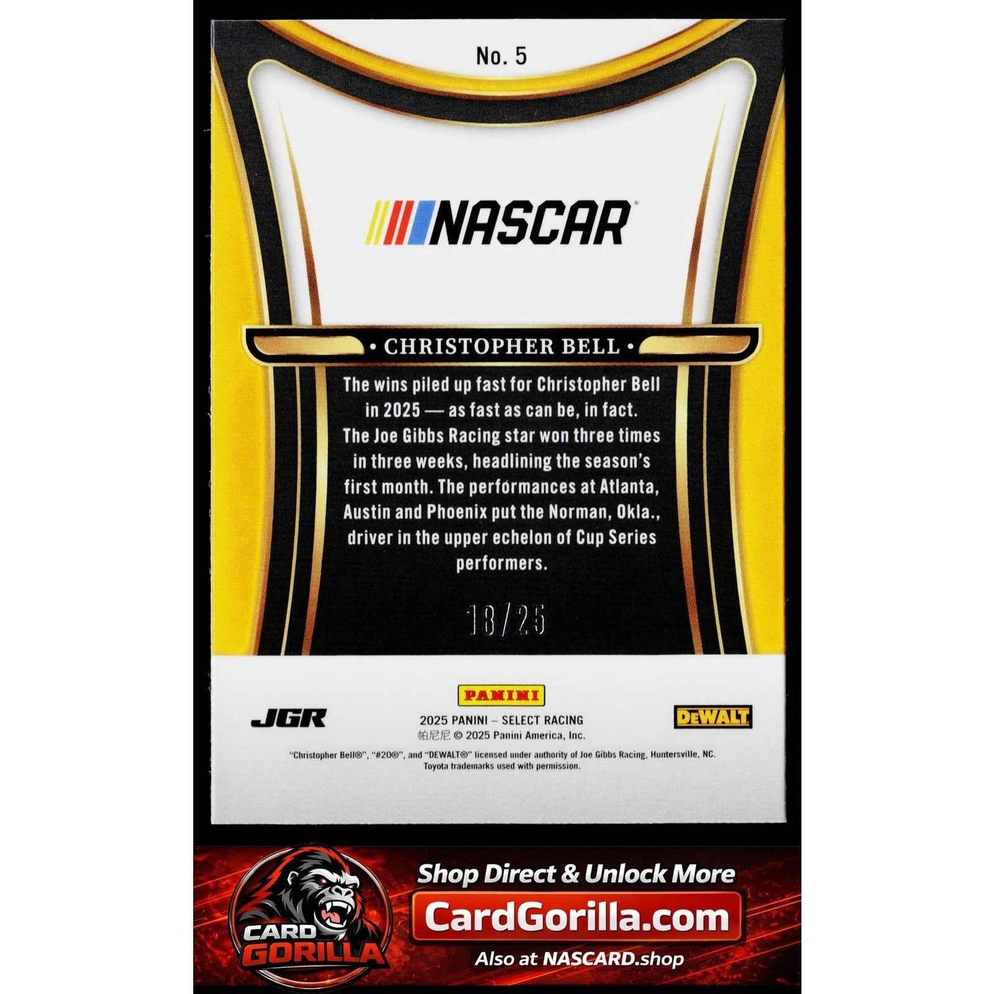 2025 Panini Select #5 Christopher Bell Sensations Tie-Dye Ice Prizms #/25