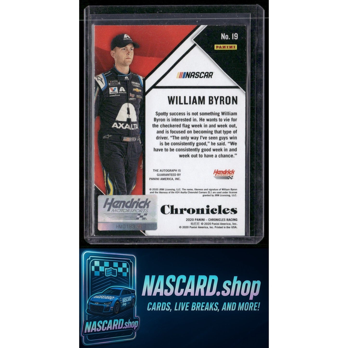 2020 Panini Chronicles #19 William Byron Chronicles Autographs Black #1/1 - Card Gorilla