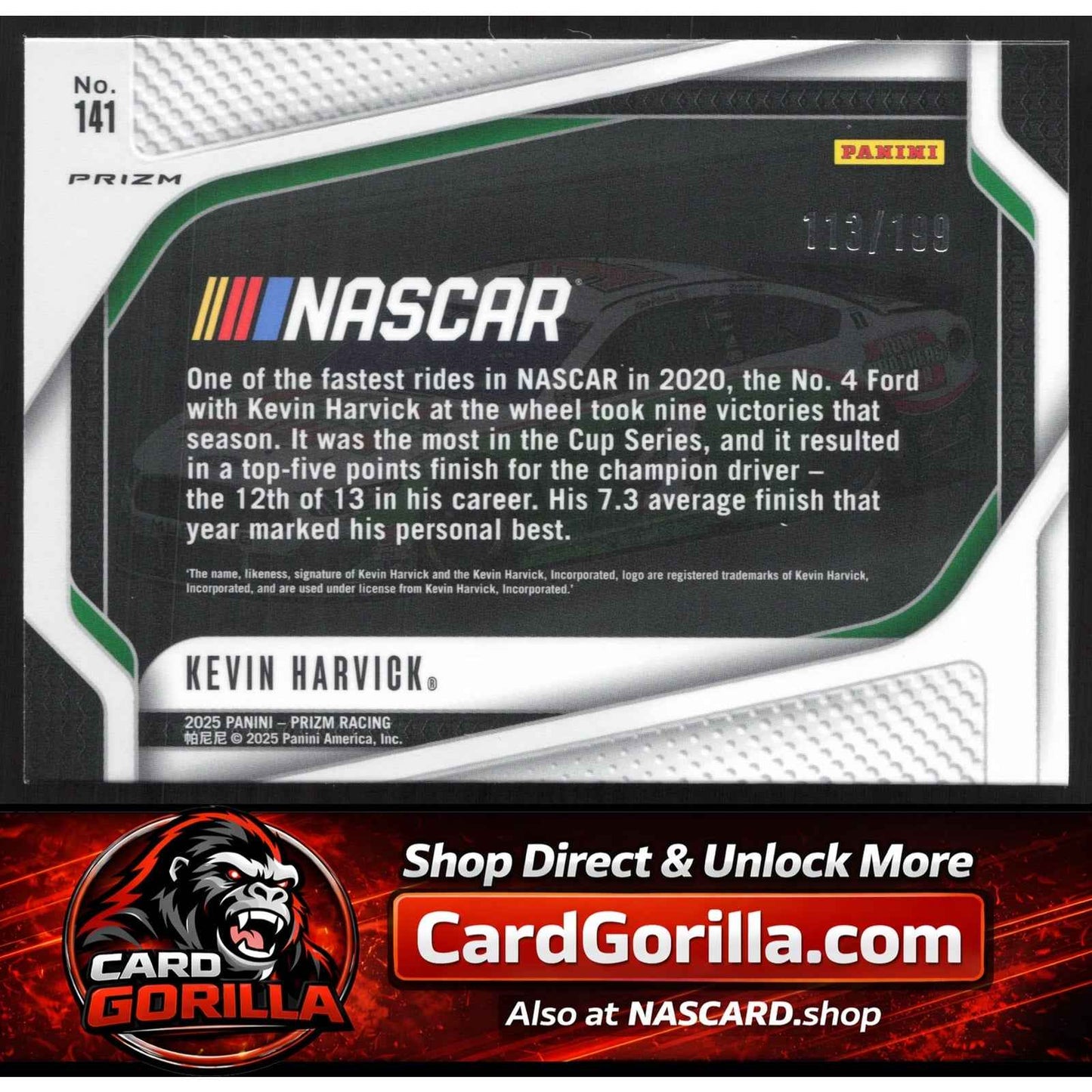 2025 Panini Prizm #141 Kevin Harvick Blue #/199
