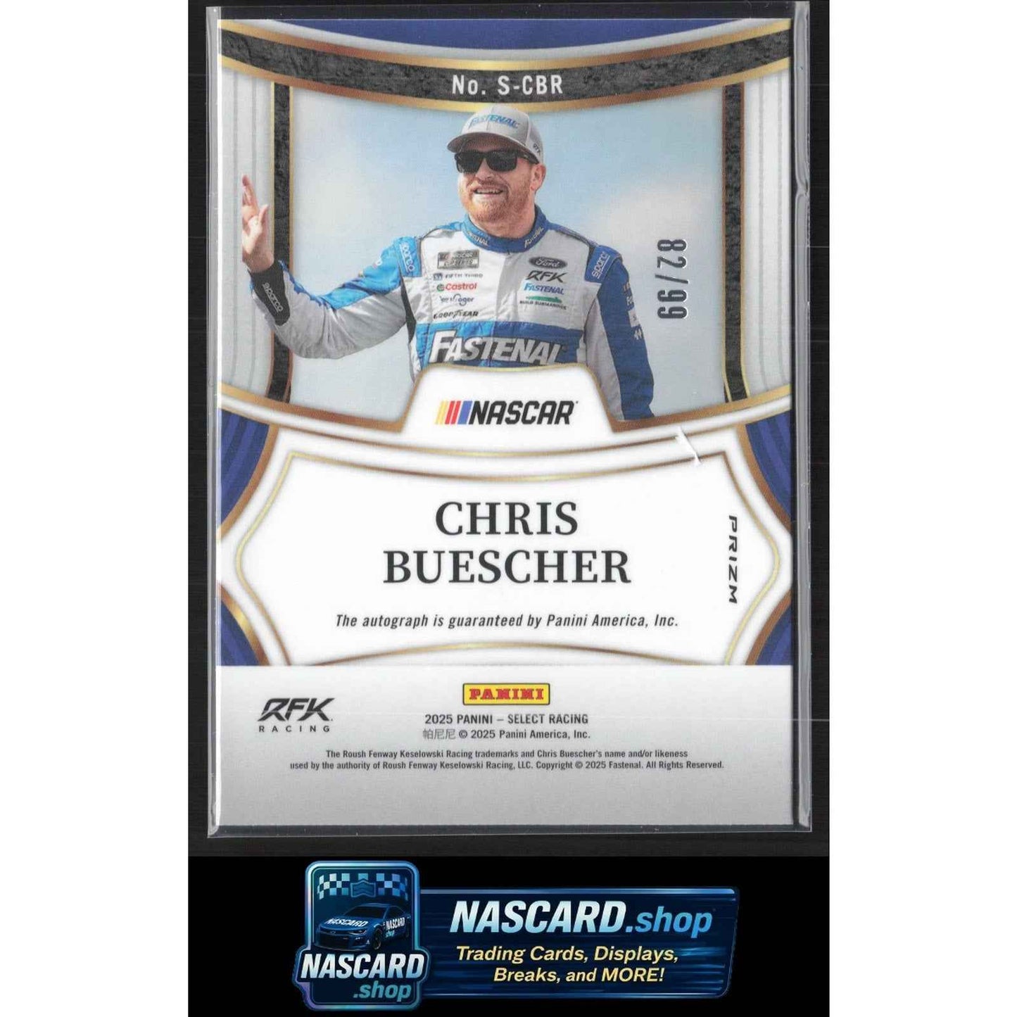 2025 Panini Select #S-CBR Chris Buescher Signatures Blue Prizms #/99