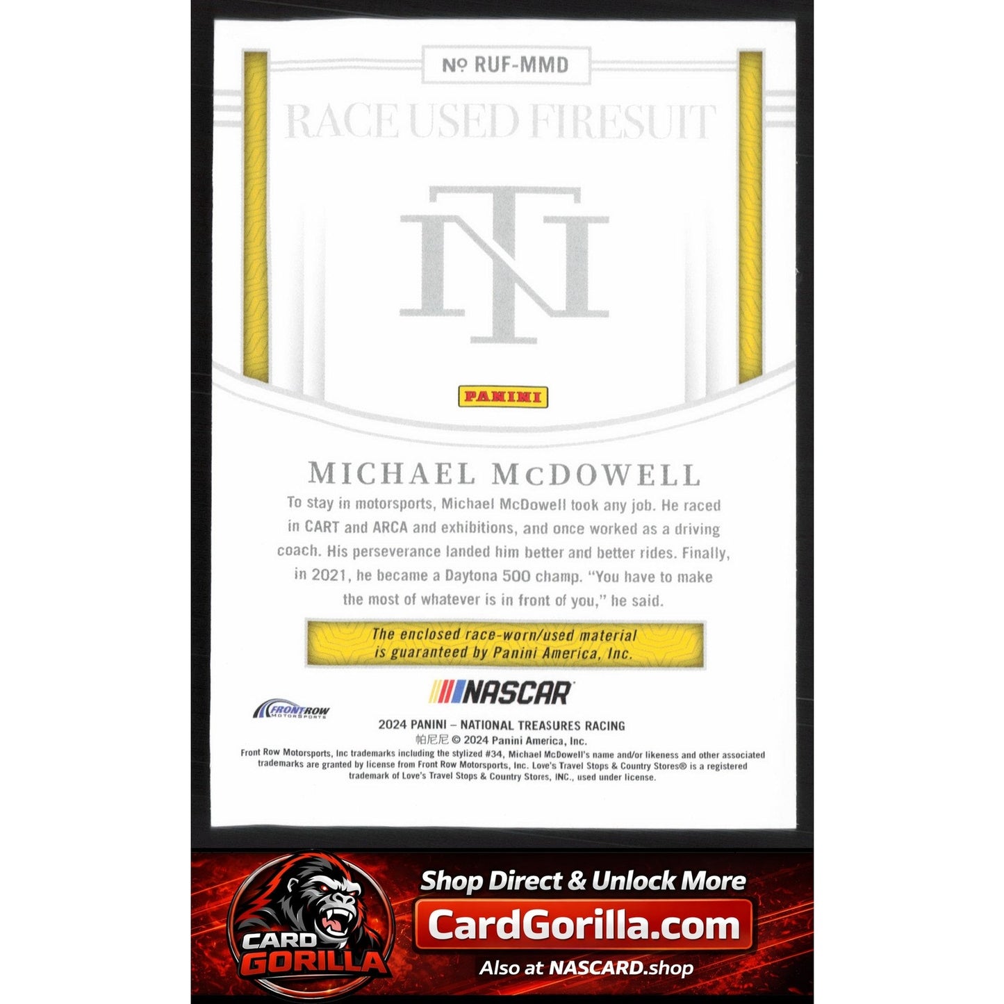 2024 Panini National Treasures #RUF-MMD Michael McDowell Race Used Firesuit #/99