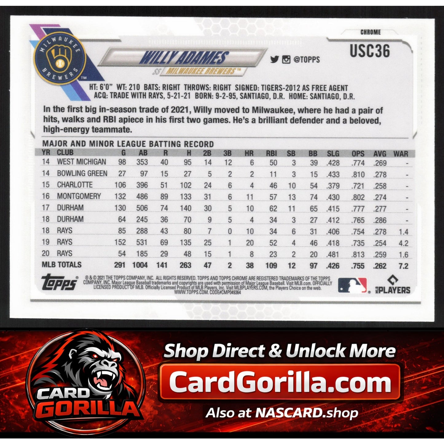 2021 Topps Chrome Update #USC36 Willy Adames Purple Refractor