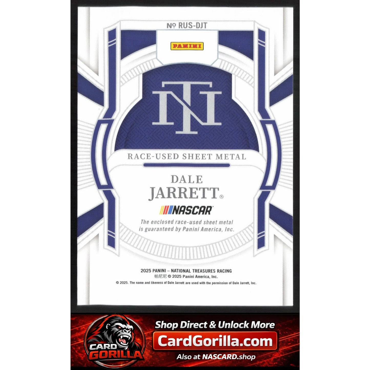 2025 Panini National Treasures Dale Jarrett Race Used Sheet Metal Blue #/75