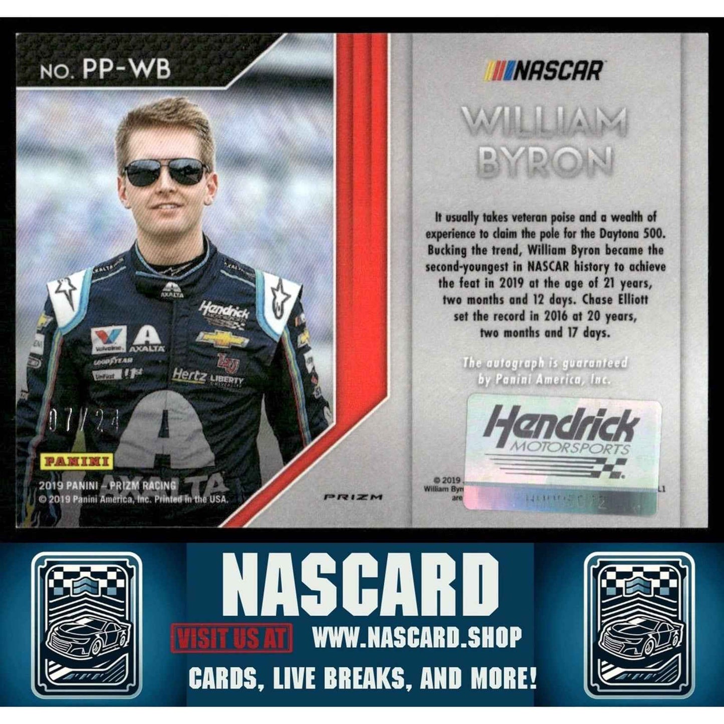 2019 Panini Prizm #PP-WB William Byron Patented Pennmanship Rainbow Prizm #/24