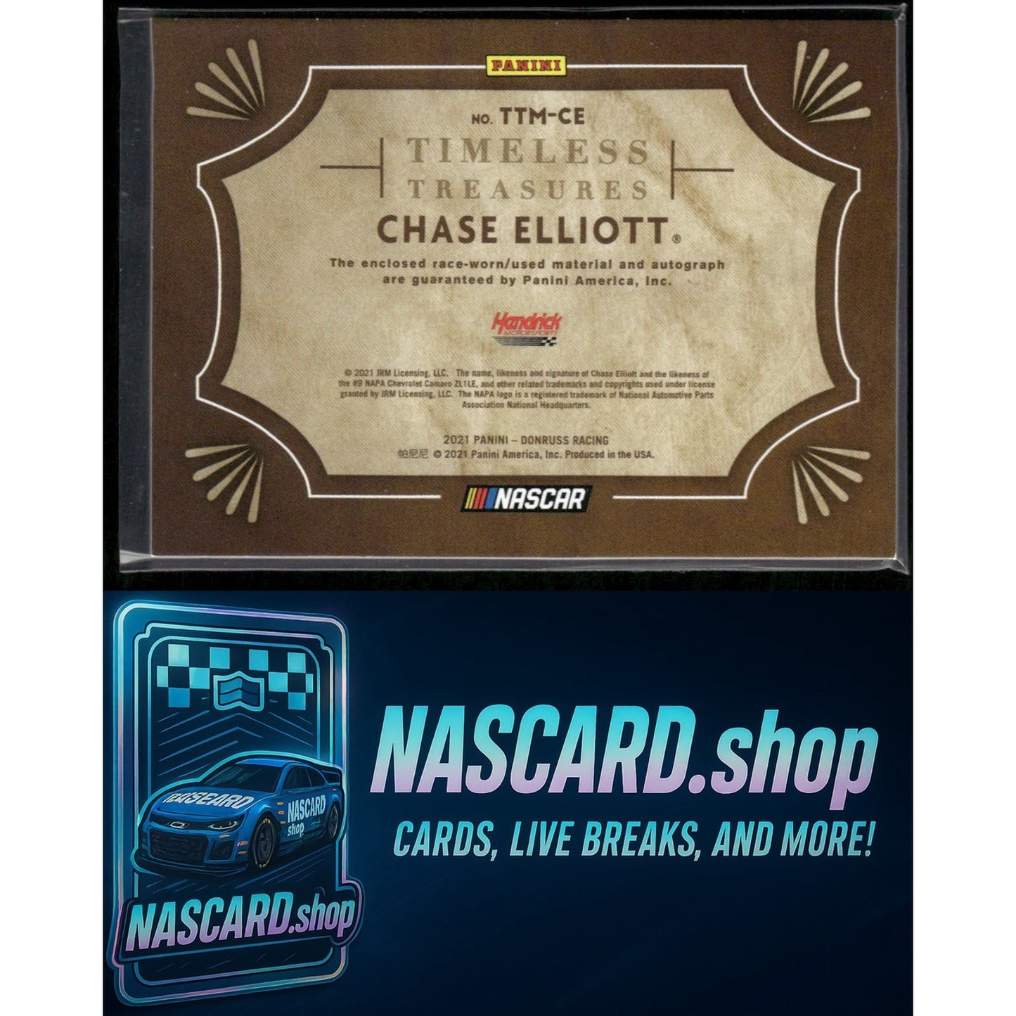 2021 Donruss Chase Elliott Timeless Treasures Material Auto Holo Gold 09/10