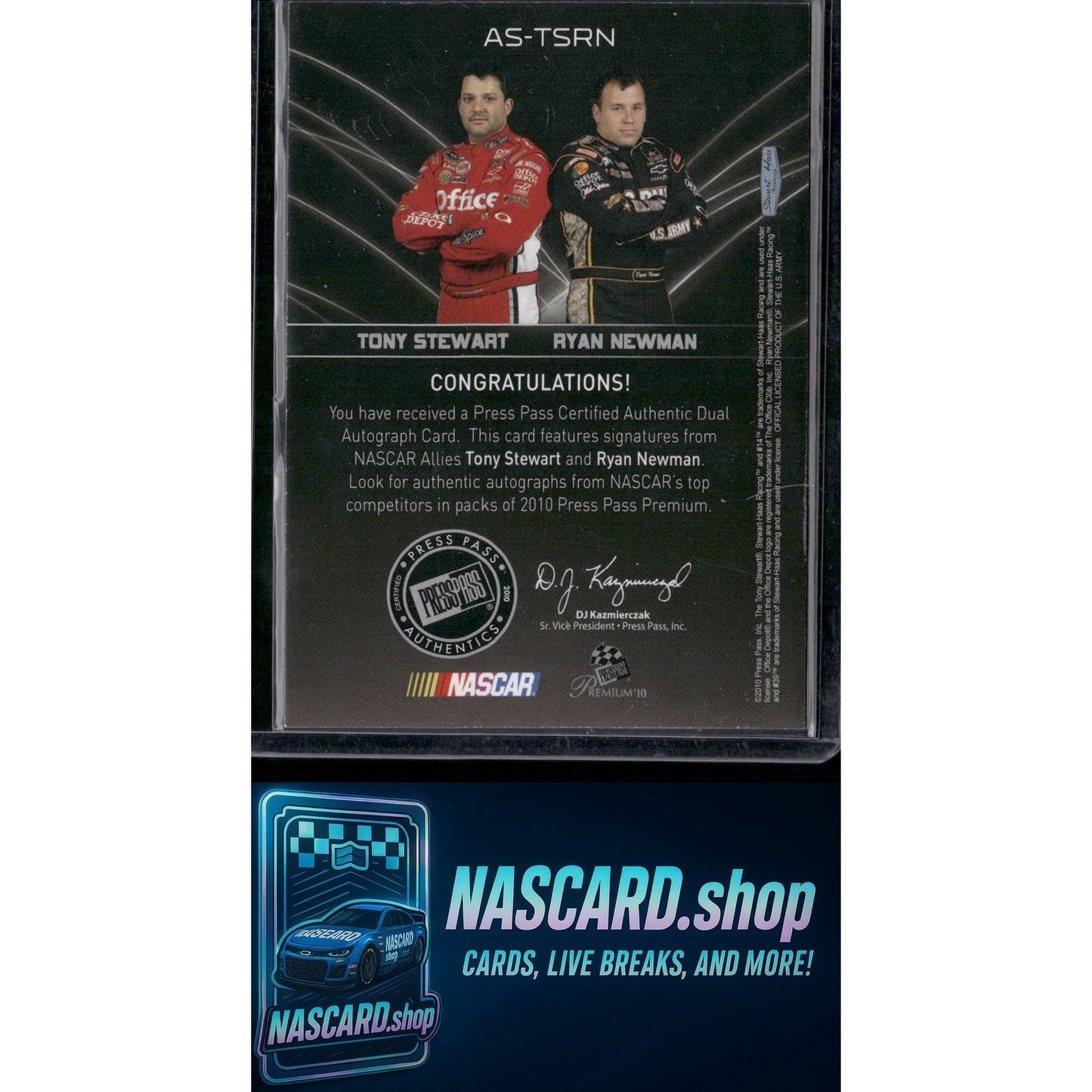 2010 Press Pass Premium Tony Stewart / Ryan Newman Allies Signatures #/5 - NASCARD.shop