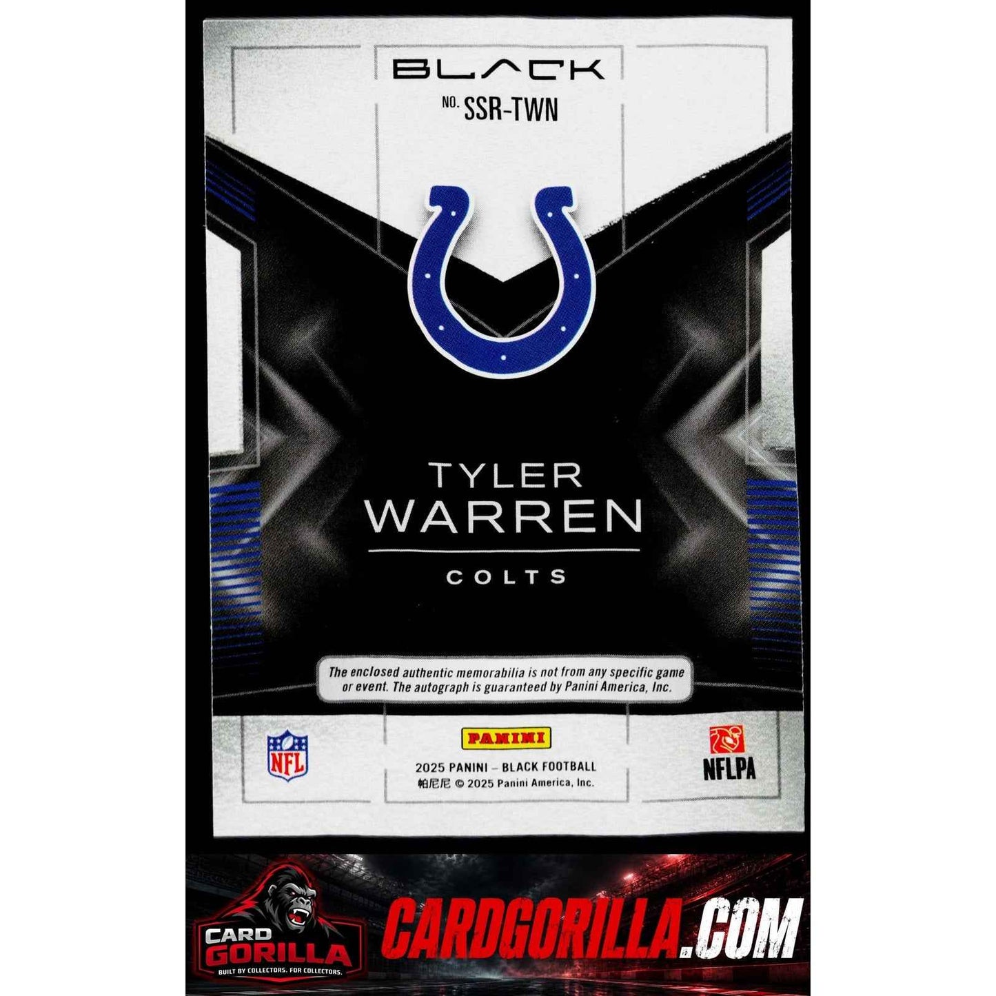 2025 Panini Black Tyler Warren Sizeable Signatures Rookie Jersey Royal #/50