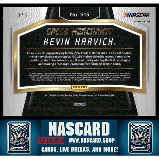 2017 Panini Select - Speed Merchants Black Prizm Kevin Harvick #S15 3/3