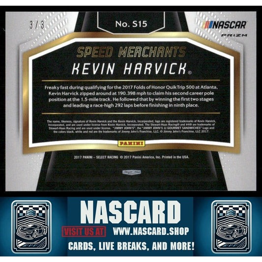 2017 Panini Select - Speed Merchants Black Prizm Kevin Harvick #S15 3/3 - NASCARD.shop