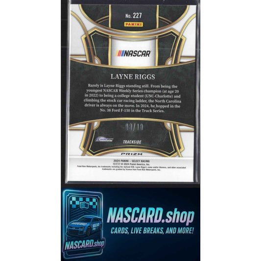 2024 Panini Select #227 Layne Riggs Gold Prizms #/10 RC