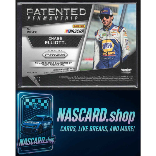2018 Panini Prizm #PP-CE Chase Elliott Patented Penmanship Gold Prizm #/9