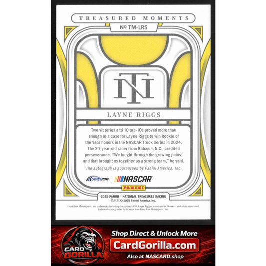 2025 Panini National Treasures #TM-LRS Layne Riggs Treasured Moments #/99