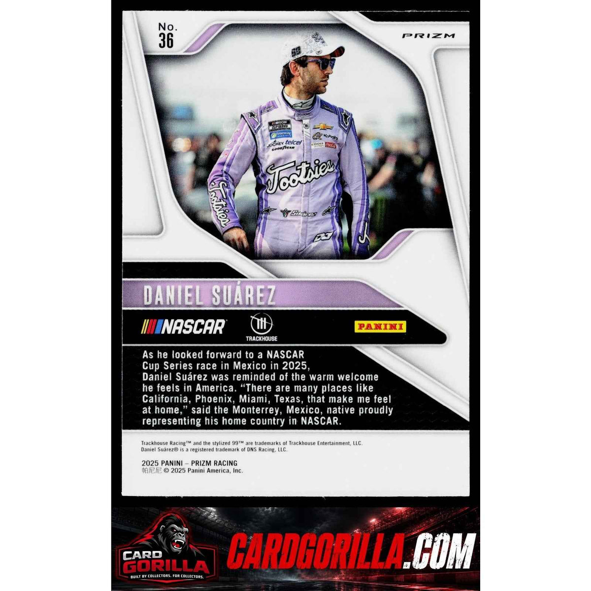 2025 Panini Prizm #36 Daniel Suarez White Sparkle