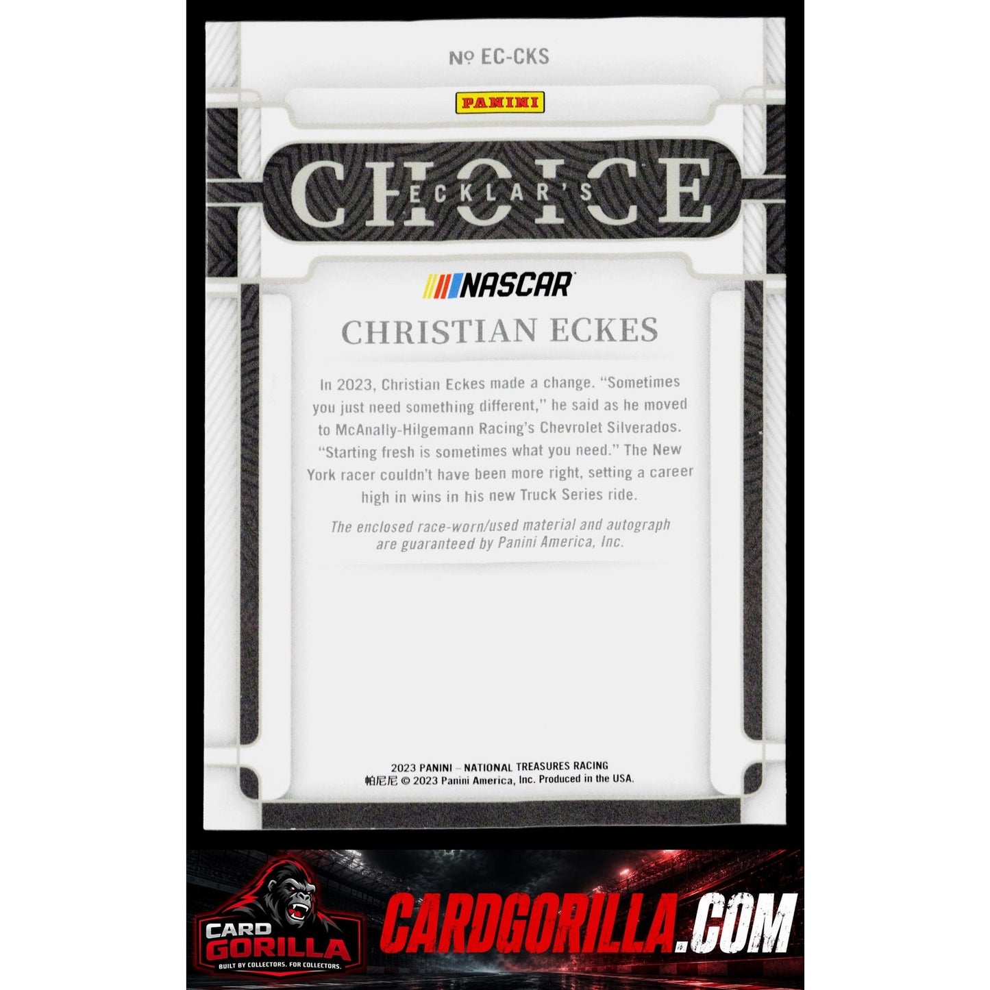 2023 Panini National Treasures #EC-CKS Christian Eckes Ecklar's Choice #/99