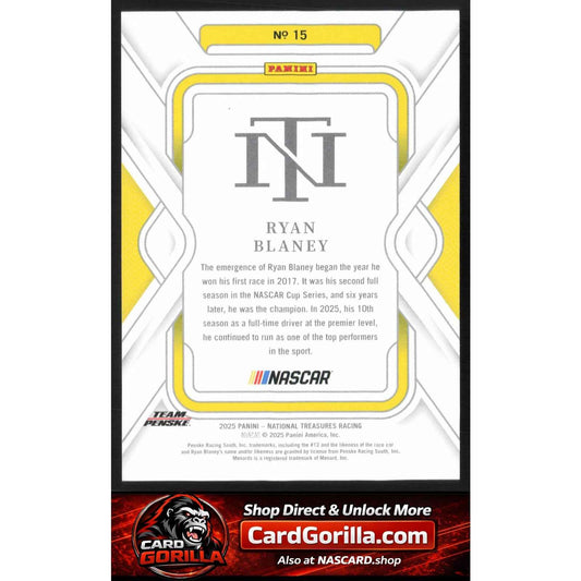 2025 Panini National Treasures #15 Ryan Blaney Holo Gold #/3