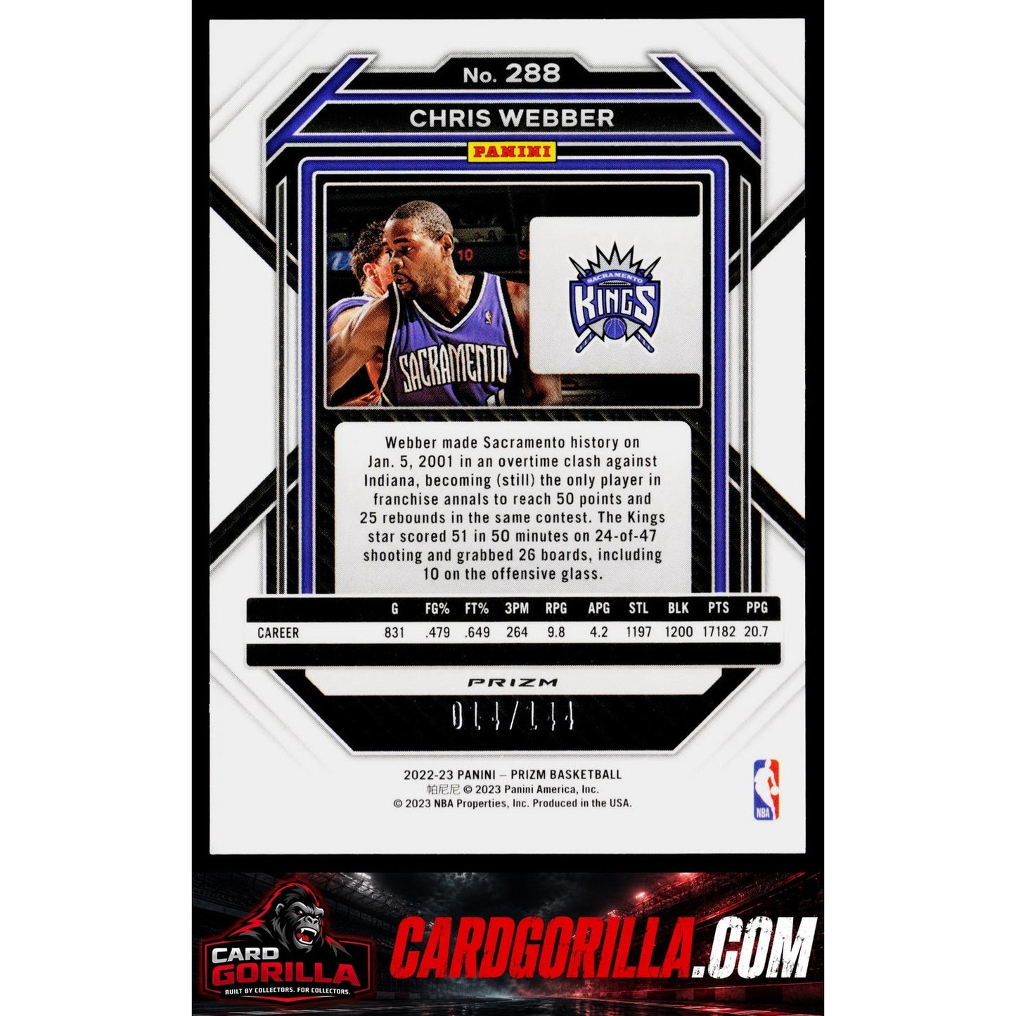 2022-23 Panini Prizm #288 Chris Webber Prizms Blue Sparkle #/144