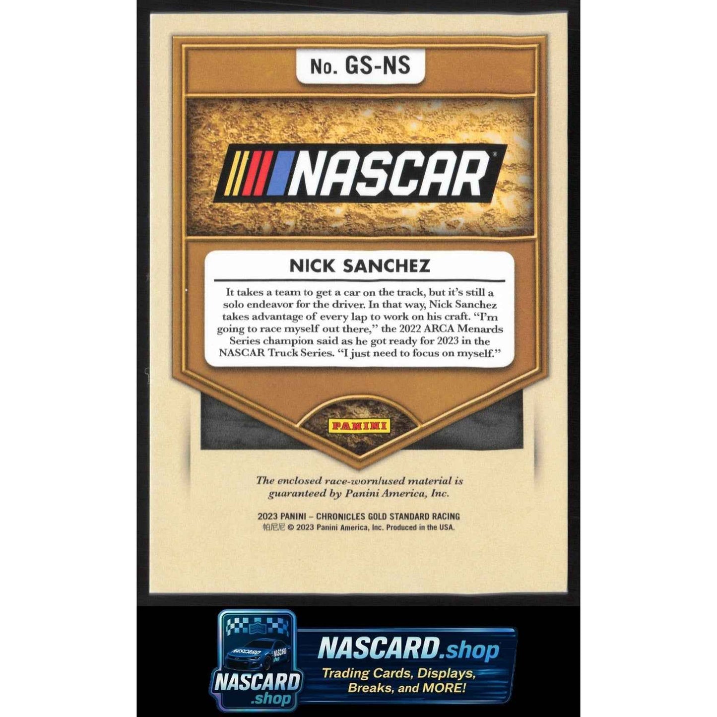 2023 Panini Chronicles Nick Sanchez Gold Standard Newly Minted Memorabilia