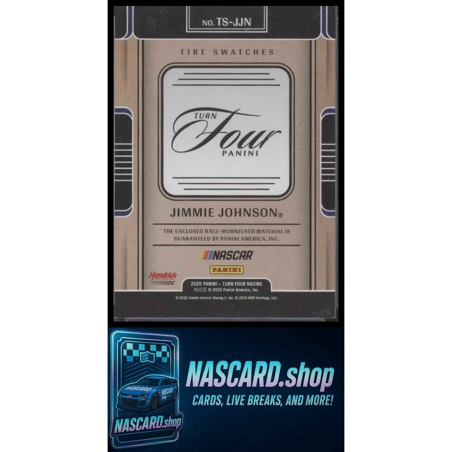 2025 Panini Turn Four #TS-JJN Jimmie Johnson Tire Swatches Red #/25