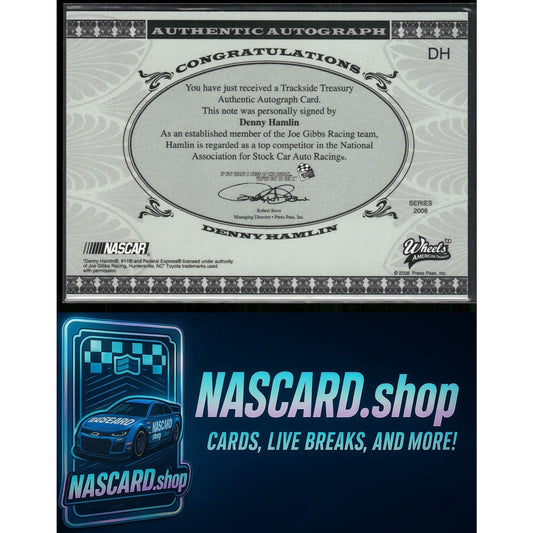 2008 Wheels American Thunder Denny Hamlin Trackside Treasury Auto Gold #01/25 - NASCARD.shop