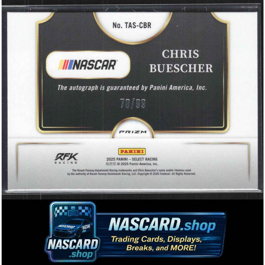 2025 Panini Select Chris Buescher Trackside Action Signatures Blue Prizms #/99