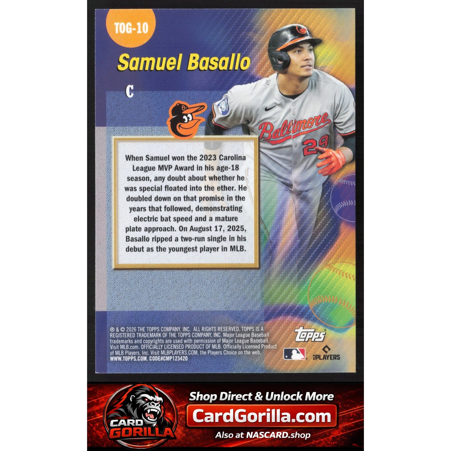 2026 Topps #TOG-10 Samuel Basallo Titans of the Game
