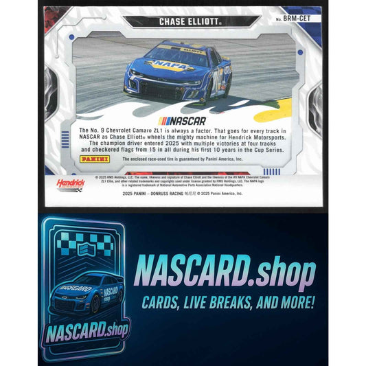 2025 Donruss #BRM-CET Chase Elliott Burning Rubber Materials Blue Ice