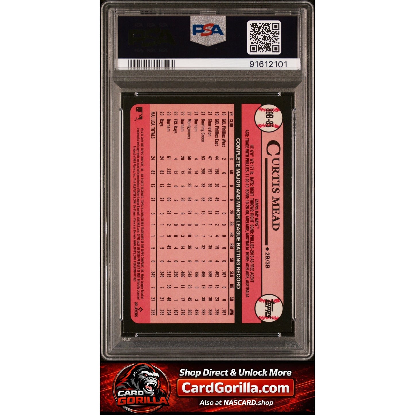 2024 Topps 1989 Topps Baseball #89B85 Curtis Mead RC PSA 9