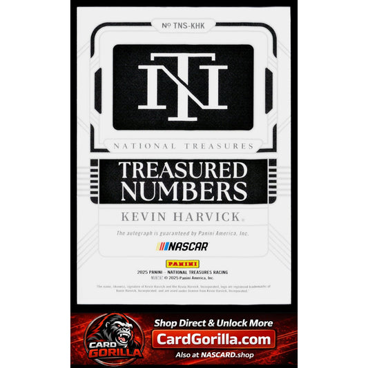 2025 Panini National Treasures Kevin Harvick Treasured Numbers Signatures #/99
