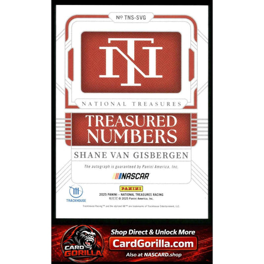 2025 National Treasures Shane Van Gisbergen Treasured Numbers Auto Silver /25