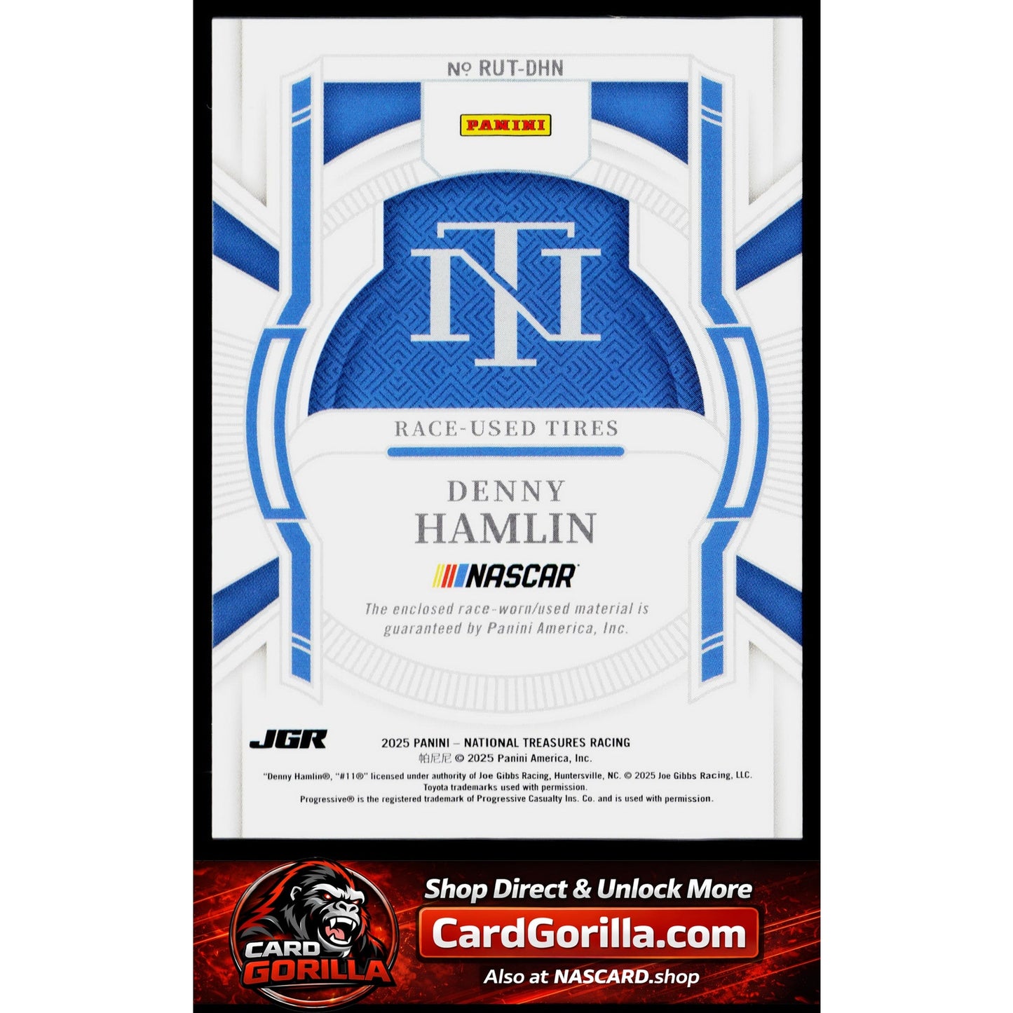 2025 Panini National Treasures #RUT-DHN Denny Hamlin Race Used Tires Blue #/75