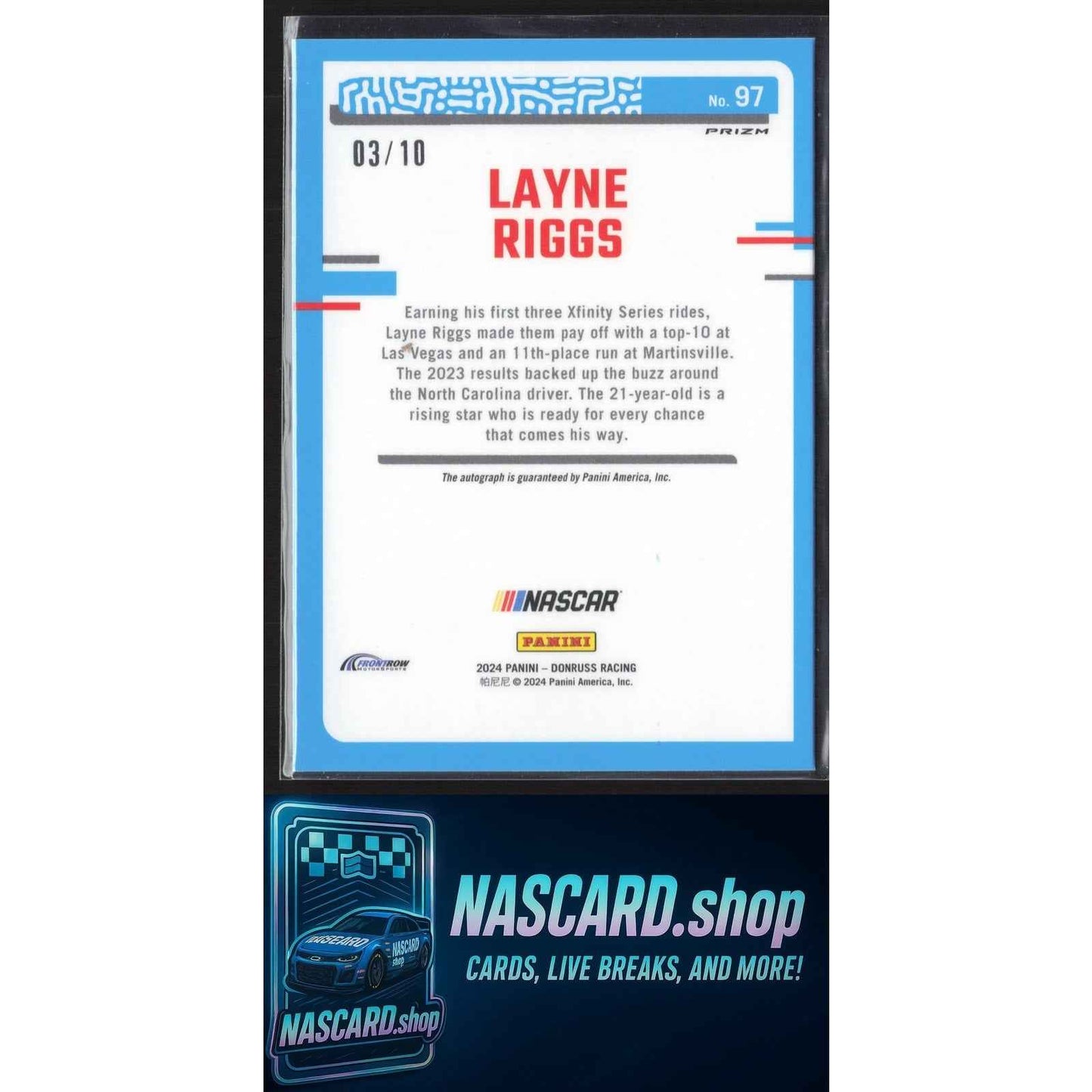 2024 Donruss #97 Layne Riggs Optic Signatures Rated Rookie Gold #/10