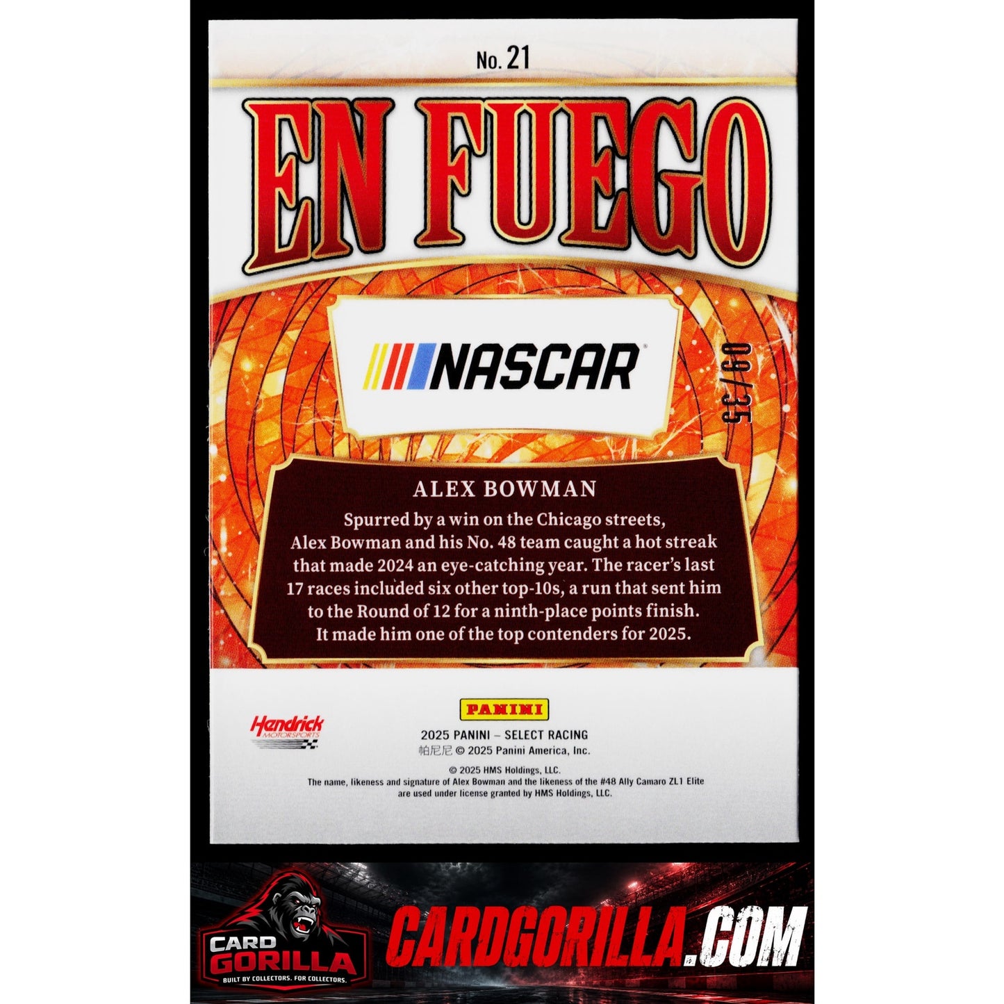 2025 Panini Select #21 Alex Bowman En Fuego Blue Ice Prizms #/35