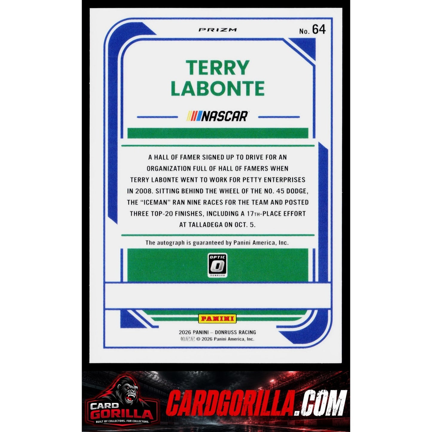2026 Donruss #64 Terry Labonte Optic Signatures