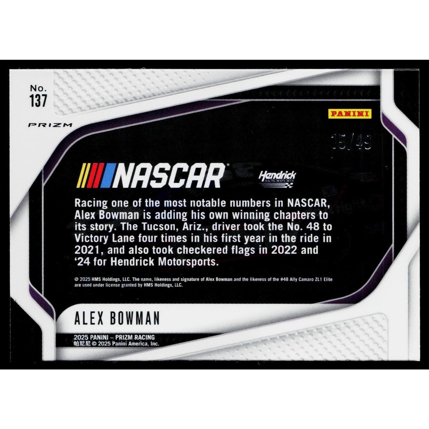 2025 Panini Prizm #137 Alex Bowman Carolina Blue #/49